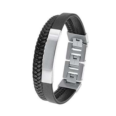 s.Oliver Armband Edelstahl Leder Herren Armschmuck, 18,5+1,5+1,5 cm, Schwarz, Kommt in Schmuck Geschenk Box, 2036861 im Sale